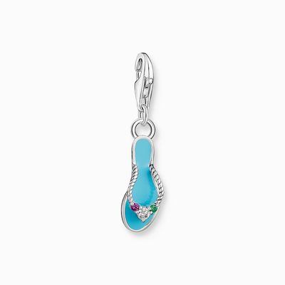 Thomas Sabo Charm-Anhänger türkiser Flip-Flop mit bunten Steinen Silber