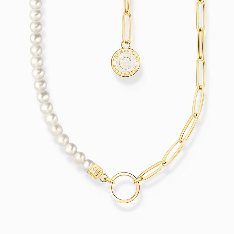 Thomas Sabo Member Charm-Kette (45 cm) mit weißen Perlen und Charmista Coin vergoldet Thomas Sabo Member Charm-Kette (45 cm) mit weißen Perlen und Charmista Coin vergoldet