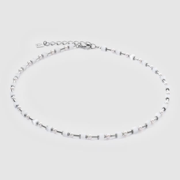Coeur De Lion Halskette Mini Cubes & Pearls Mix Silber-Weiß
