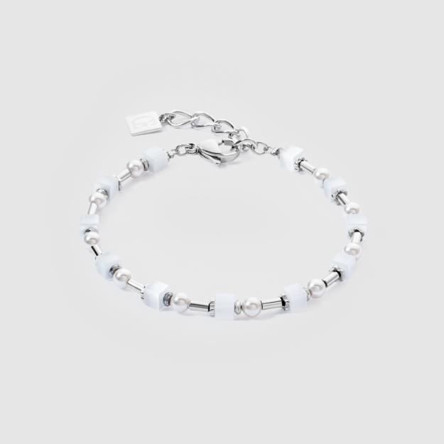 Coeur De Lion Armband Mini Cubes & Pearls Mix Silber-Weiß