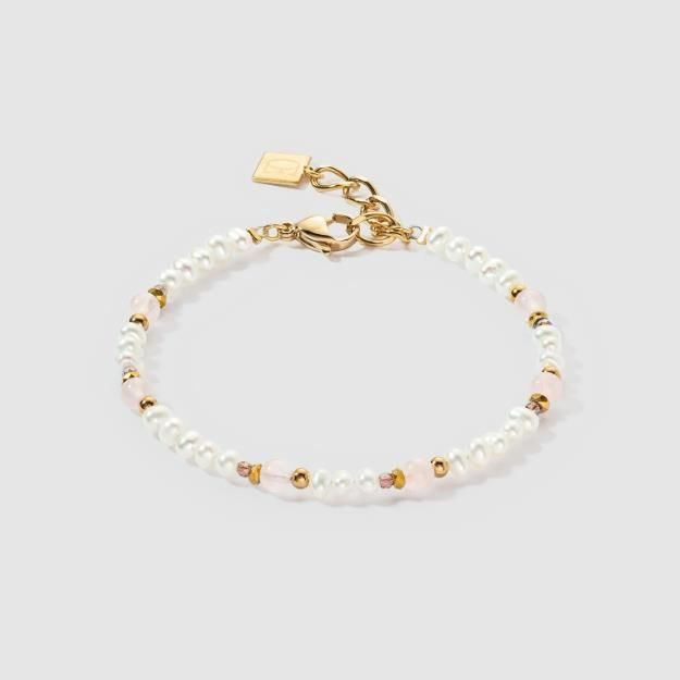 Coeur De Lion Armband Romantic Süßwasserperlen & Rosenquarz gold