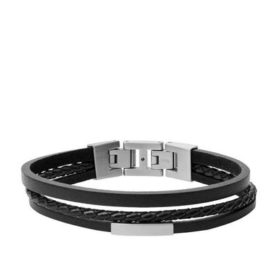 Fossil Herren Armband - Multi-Strand Steel and Black Leather Bracelet