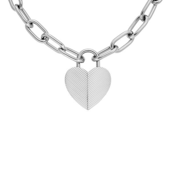 Fossil Kette Harlow Linear Texture Anhänger Heart Edelstahl