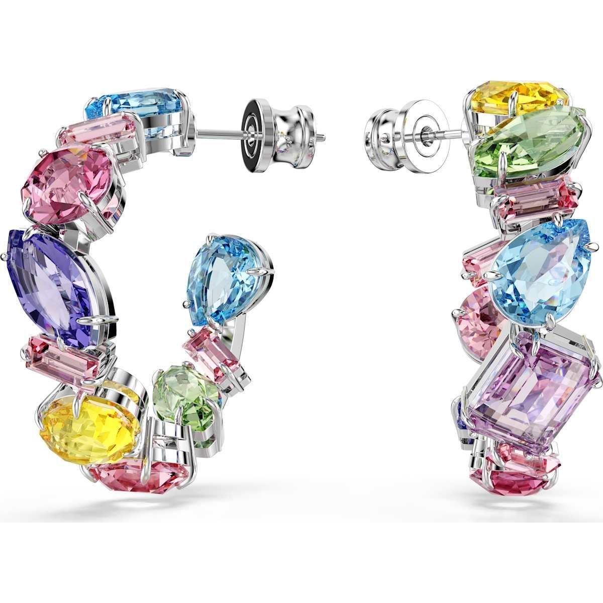 Swarovski Gema Kreolen
Asymmetrisches Design, Verschiedene Schliffe, Klein, Mehrfarbig, Rhodiniert