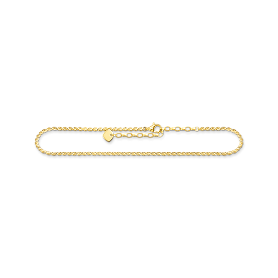 Thomas Sabo Fußkettchen aus hochwertigem 925er Sterlingsilber vergoldete Kordelkette Längenverstellbar von 22 bis 27 cm