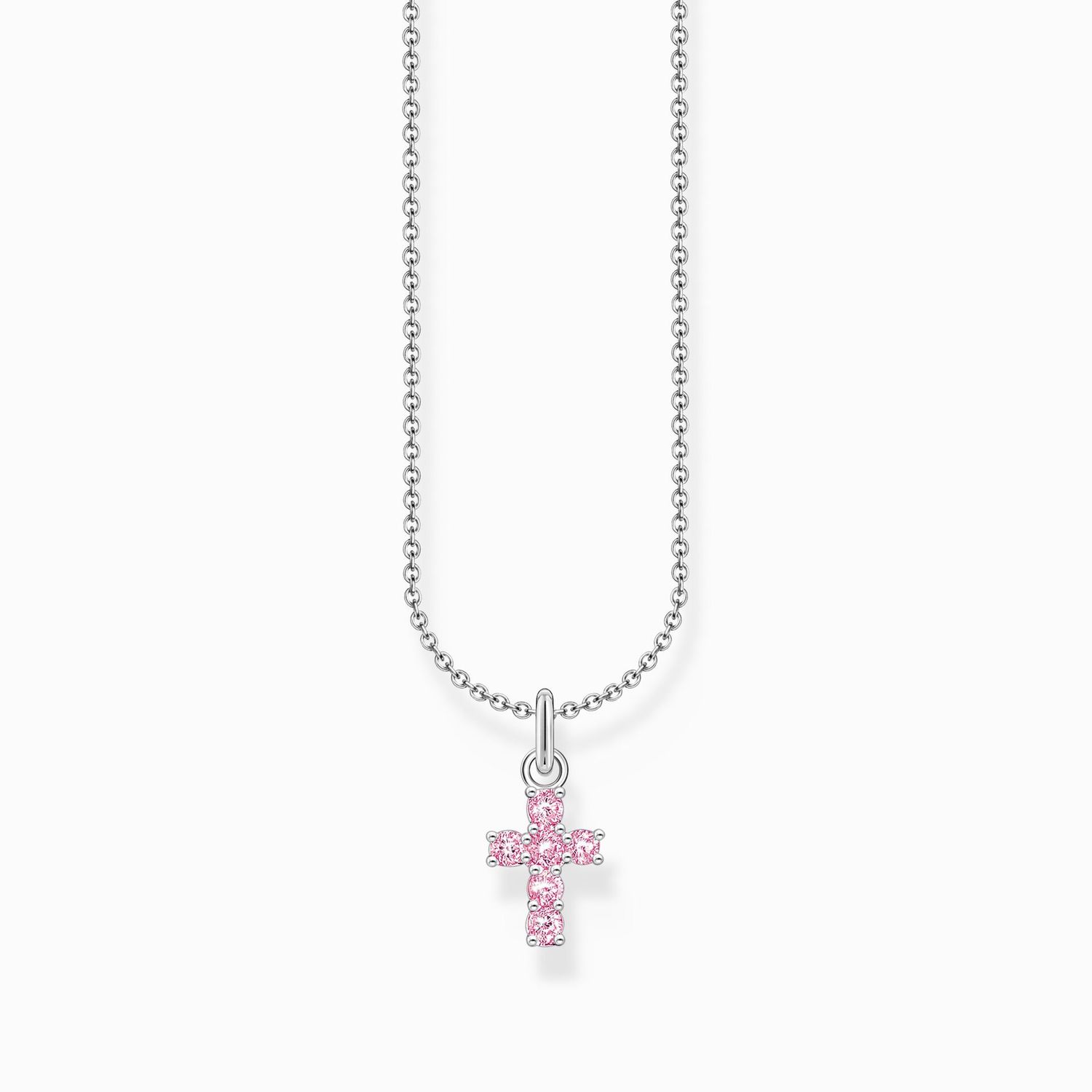 Thomas Sabo Kette mit rosafarbenem Kreuz-Anhänger Silber