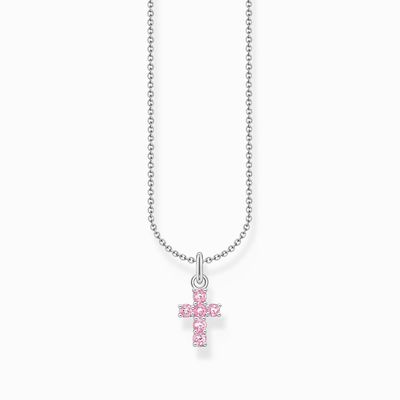 Thomas Sabo Kette mit rosafarbenem Kreuz-Anhänger Silber