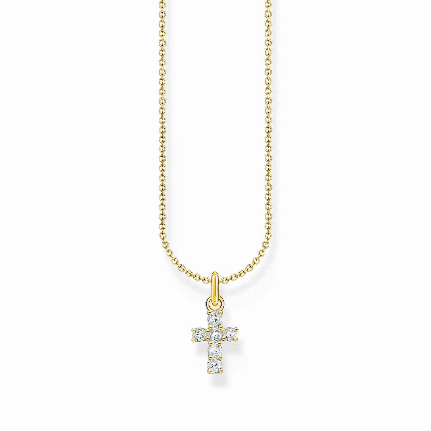 Thomas Sabo Kette mit weißem Kreuz-Anhänger vergoldet