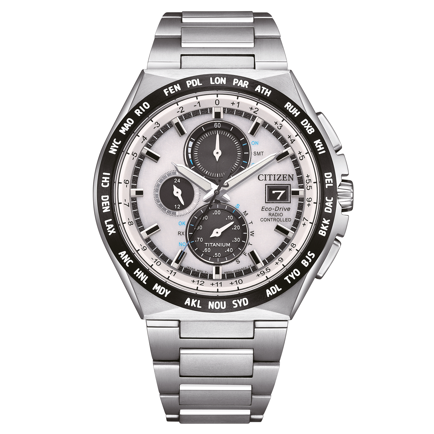 Citizen Herrenuhr Funkuhr Solaruhr Titanuhr Weiß AT8238-84A Funkgesteuerte Weltzeituhr aus Super Titanium mit Eco-Drive