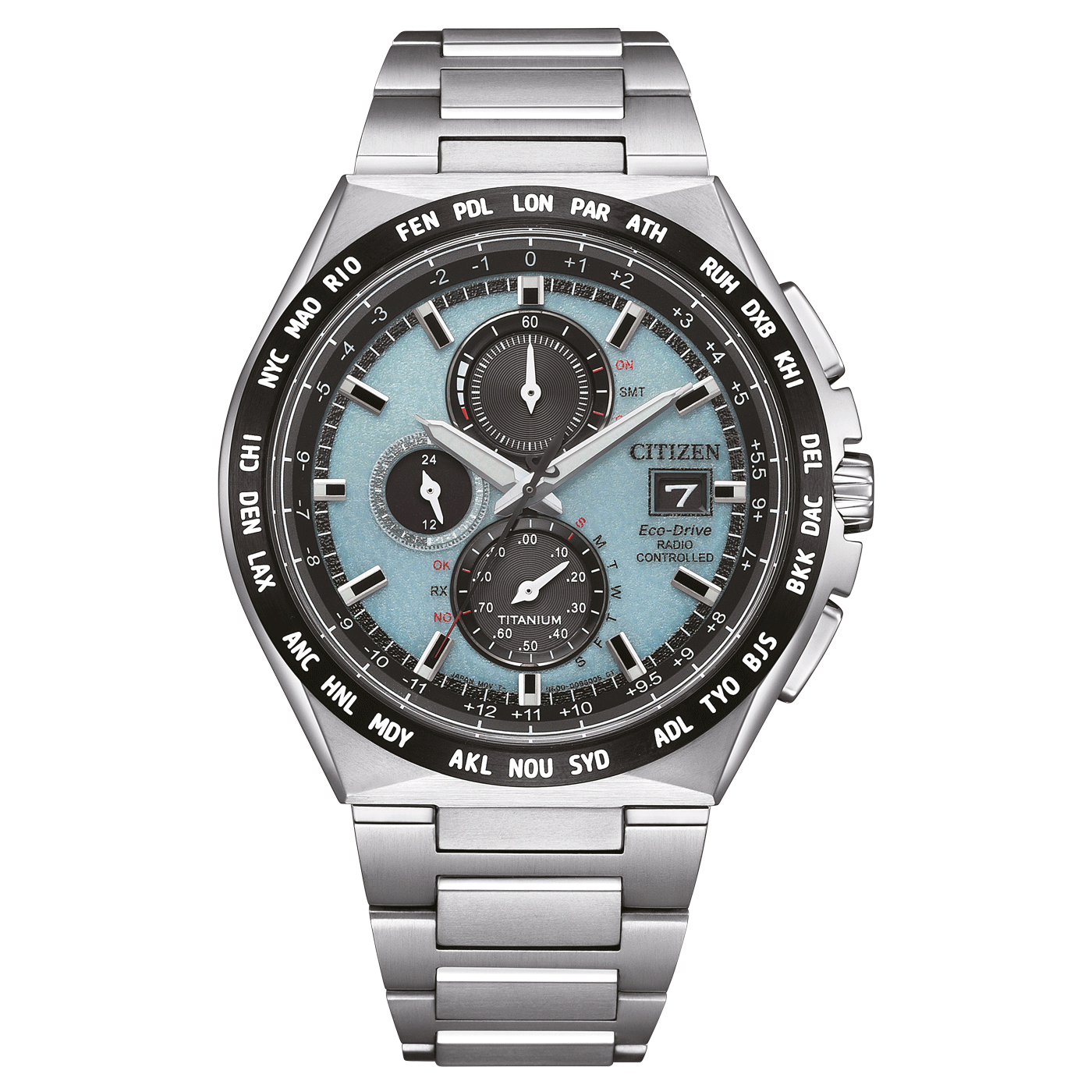 Citizen Herrenuhr Funkuhr Solaruhr Titan AT8238-84M Blau ​Funkgesteuerte Weltzeituhr aus Super Titanium mit Eco-Drive