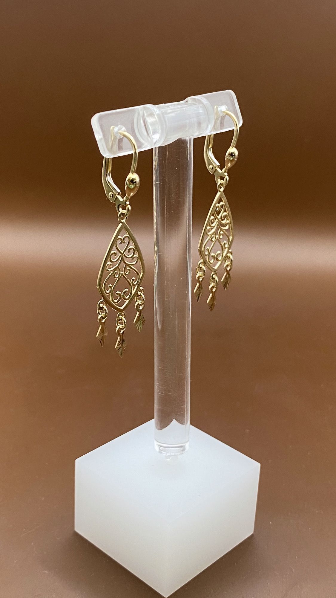 Gold Ohrschmuck Langhängend  Modern Women 585 Gold 14 Karat Echtschmuck Klappverschluß Herzanhänger