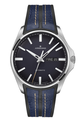 Junghans Meiste S Automatic Saphirglas Wasserdicht bis zu 20 bar, synth. Kautschuk/Lederkombination mit Faltschließe Junghans Meiste S Automatic Saphirglas Wasserdicht bis zu 20 bar, synth. Kautschuk/Lederkombination mit Faltschließe