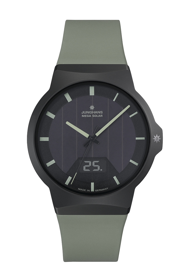 JUNGHANS FForce Mega Solar Keramikgehäuse, Funk/Solar, Glassolarzelle, synth. Kautschukband khaki