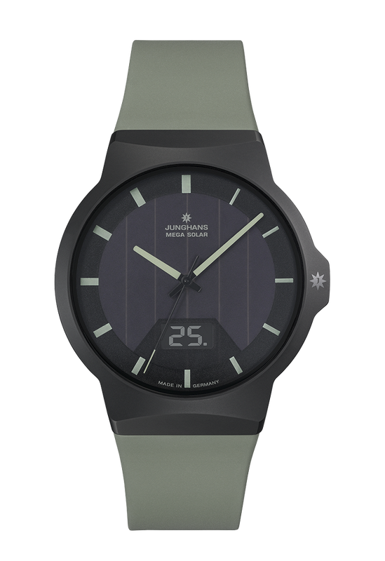 JUNGHANS FForce Mega Solar Keramikgehäuse, Funk/Solar, Glassolarzelle, synth. Kautschukband khaki