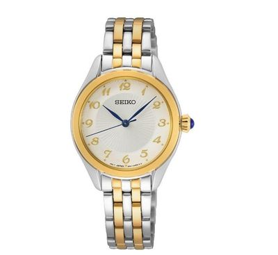 Seiko Damenuhr Goldfarben Bicolor  Silber Gold Metallband mit Zahlen Quarzuhr SUR380P1