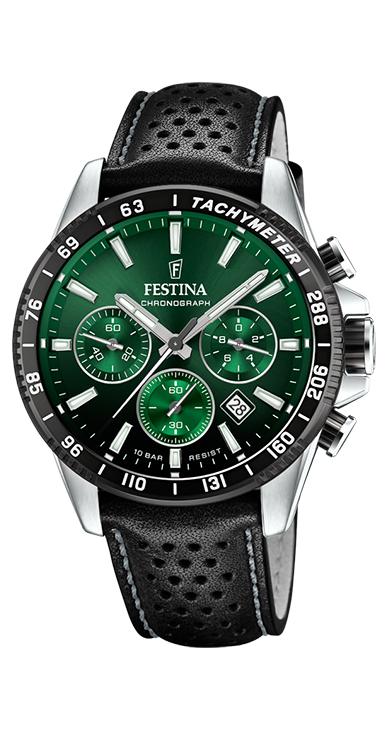 Festina F20561/5  Herren Uhr TIMELESS CHRONO Leder Armband Grün