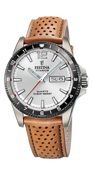 Festina F20699/1 Herren Uhr TITANIUM Silber Leder Armband Braun