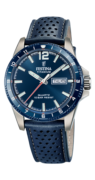 Festina F20699/2 Herren Uhr TITANIUM Leder Armband Blau