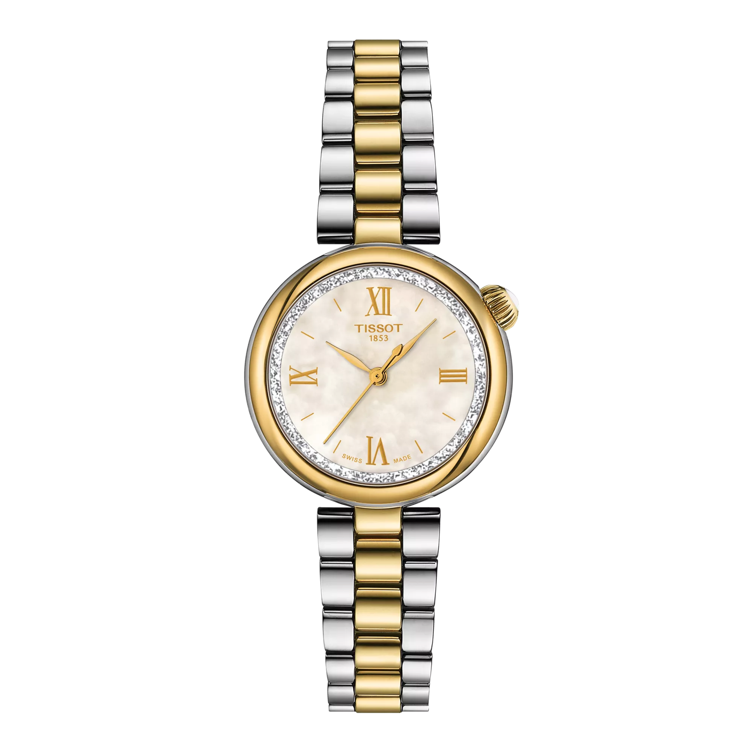 Tissot Desir kleine Damenuhr Perlmutt Ziffernblatt T1520102211801 Bicolor Silber Gold