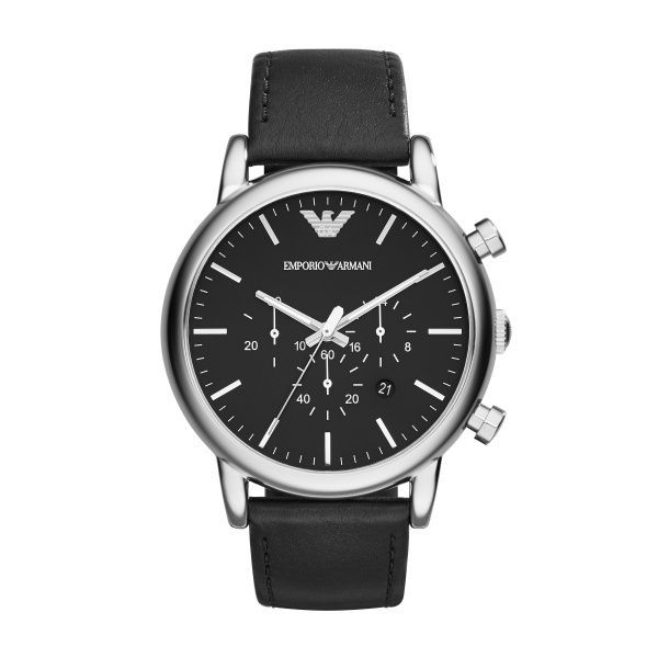 Emporio Armani Herrenuhr Chronograph Schwarz Leder