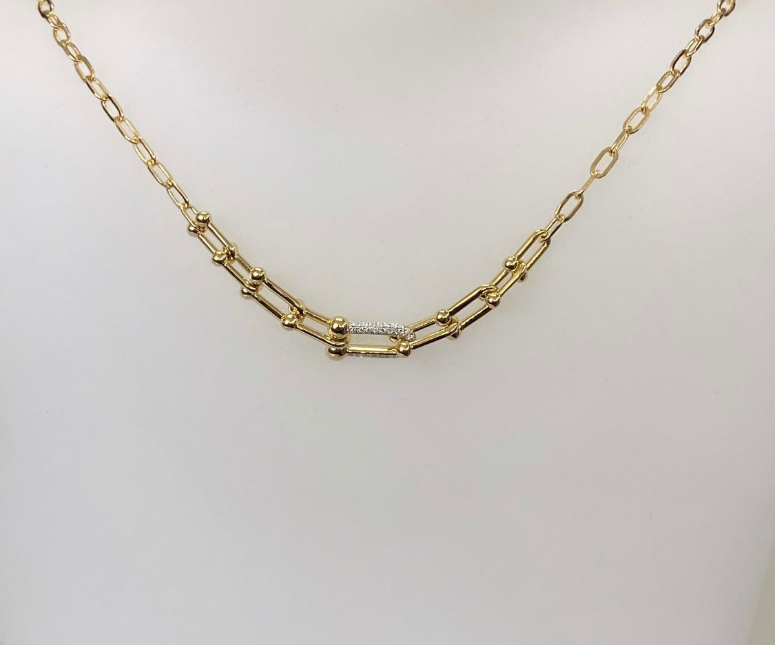 Damen Halskette Gelbgold Collier 18 kt WG, 61 Brillanten 0,22 ct, TW-si, L:45,7 cm