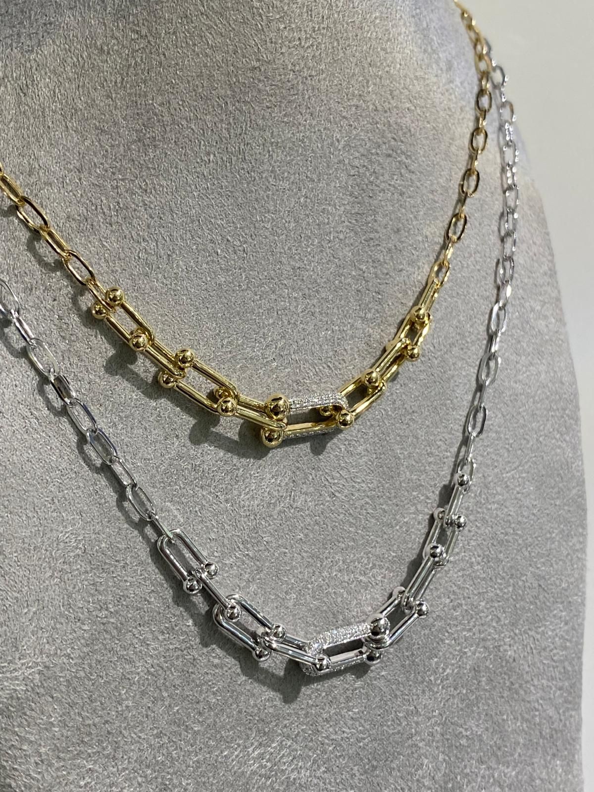 Damen Halskette Gelbgold Collier 18 kt WG, 61 Brillanten 0,22 ct, TW-si, L:45,7 cm