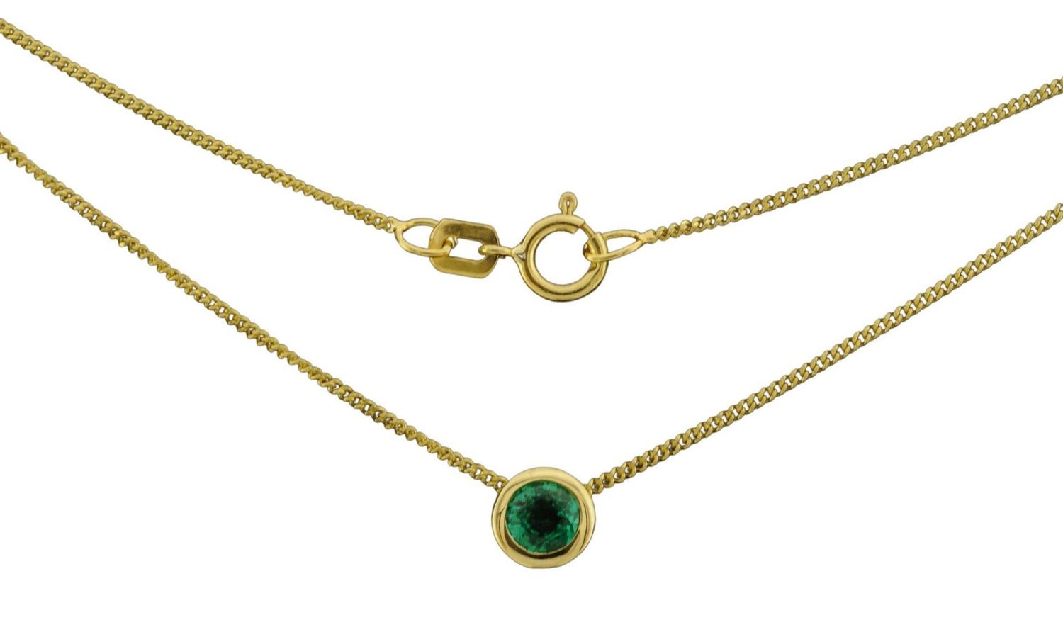 Timeless Collier  Solitärkette Flachpanzer, 45 cm, 0,9 mm, poliert, 1 Smaragd 0,25 ct Gelbgold 585