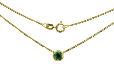 Timeless Collier  Solitärkette Flachpanzer, 45 cm, 0,9 mm, poliert, 1 Smaragd 0,25 ct Gelbgold 585