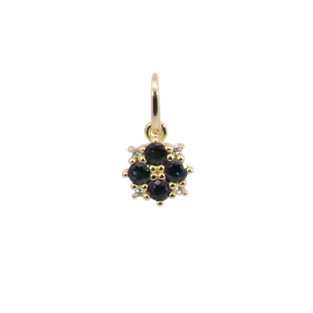 Saphir Anhänger mit Diamanten 7x7mm, poliert, 4 Brillanten W-SI zus. 0,02 ct, 4 Saphire rund, 2,2 mm, 0,268 ct Gelbgold 585