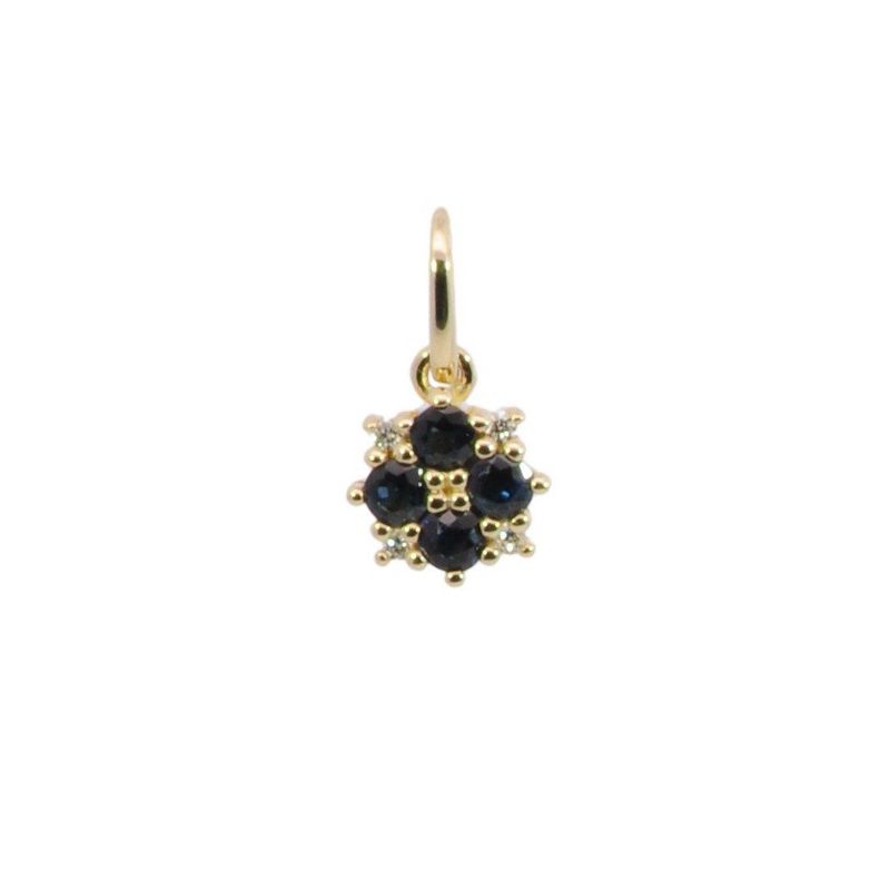 Saphir Anhänger mit Diamanten 7x7mm, poliert, 4 Brillanten W-SI zus. 0,02 ct, 4 Saphire rund, 2,2 mm, 0,268 ct Gelbgold 585