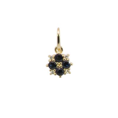 Saphir Anhänger mit Diamanten 7x7mm, poliert, 4 Brillanten W-SI zus. 0,02 ct, 4 Saphire rund, 2,2 mm, 0,268 ct Gelbgold 585