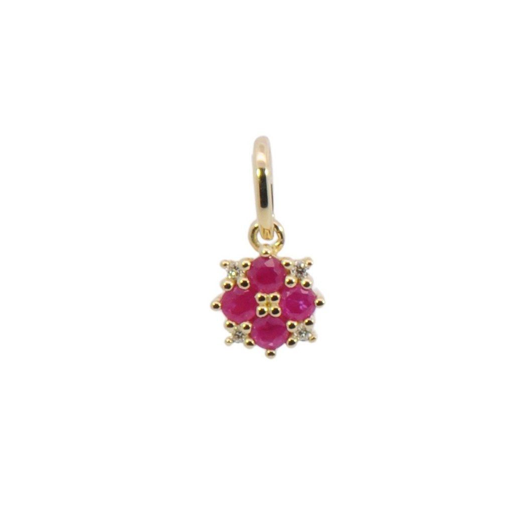 Rubin Anhänger mit Brillianten 7x7 mm, poliert, 4 Brillanten W-SI zus. 0,02 ct, 4 Rubine rund, 2,2 mm, 0,248 ct Gelbgold 585