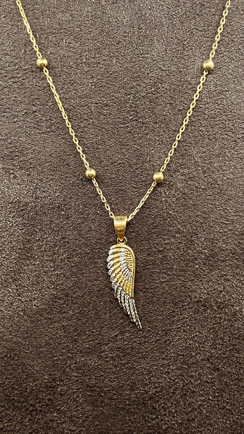 Goldkette mit Engelsflügel Anhänger Gelbgold / Weissgold ohne Steine  GG-ON313765 42cm Kugelkette