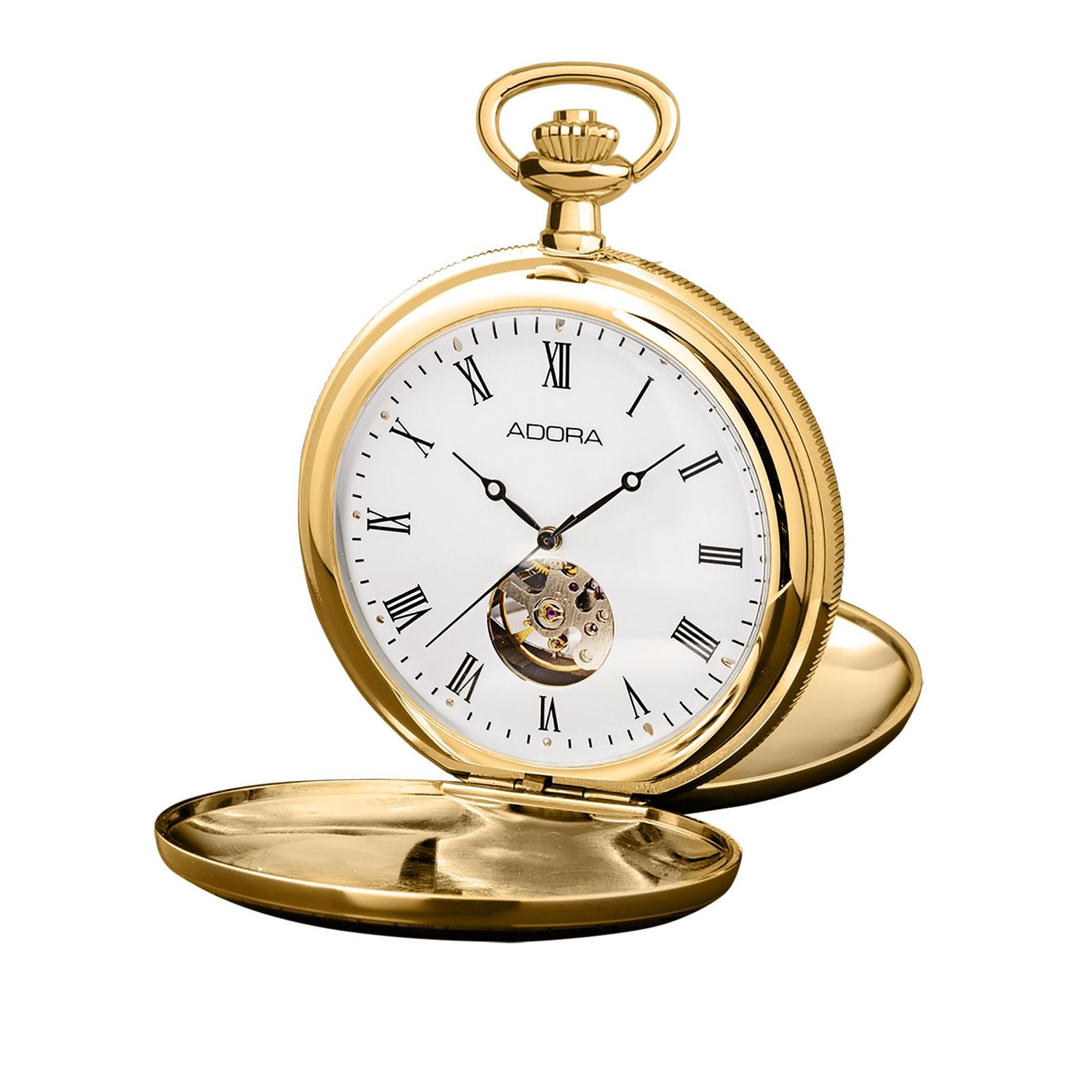 Taschenuhr Adora mechanisch Handaufzug TU9107 Edelstahl vergoldet Skelett
