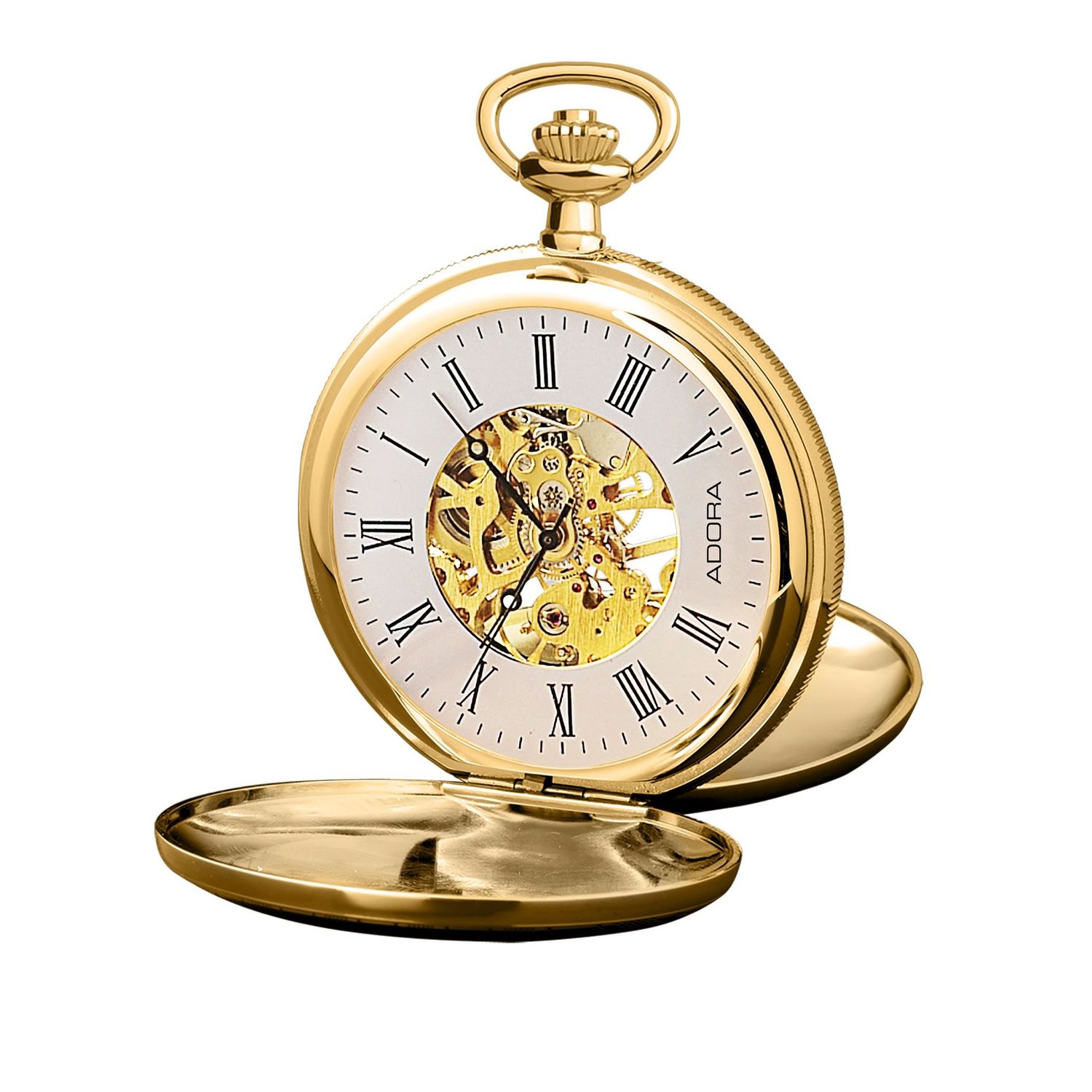 Taschenuhr Adora mechanisch Handaufzug TU9105 Edelstahl Skelett vergoldet
