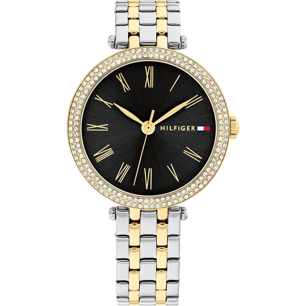 Tommy Hilfiger 1782720 Damenuhr Natalie Gold Silber schwarzes Ziffernblatt mit Steine
