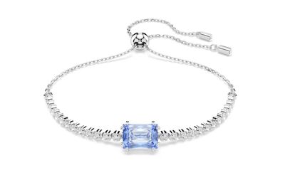 Swarovski Armband mit einem blauen Stein  Baguette Matrix Kollektion Rundschliff Weiß  Rhodiniert Kugelschiebeverschluss