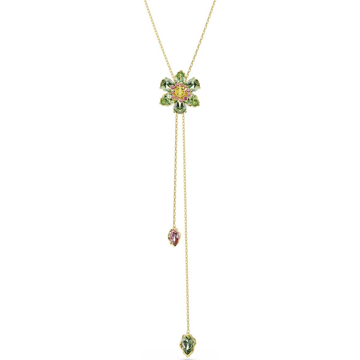 Swarovski Idyllia Y-Anhänger, Verschiedene Schliffe, Blume, Mehrfarbig, Goldlegierungsschicht