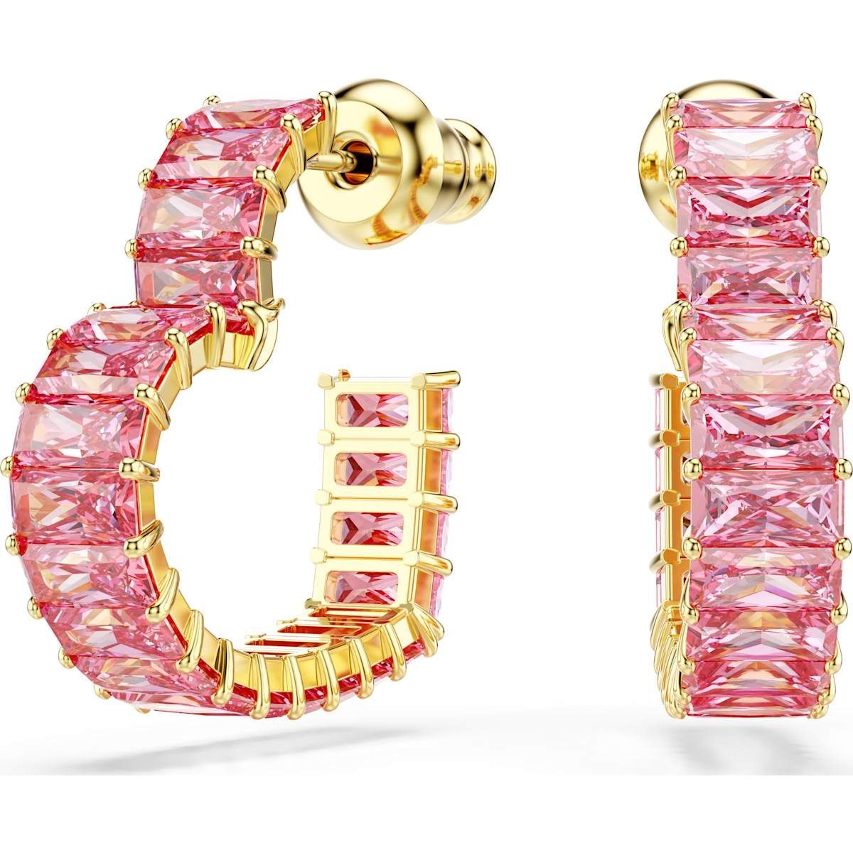 Swarovski 5706340 Matrix Kreolen, Baguette-Schliff, Herz, Klein, Rosa, Goldlegierungsschicht