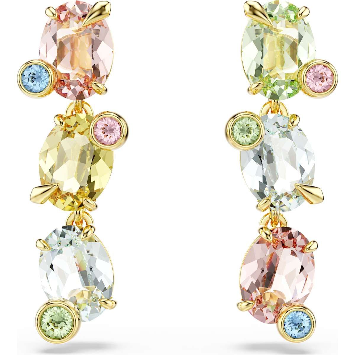 Swarovski 5714815 Gema Drop-Ohrhänger, Asymmetrisches Design, Verschiedene Schliffe, Mehrfarbig, Goldlegierungsschicht