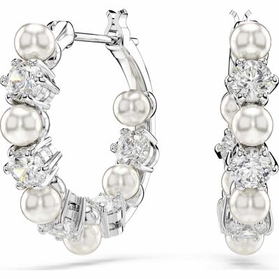 Swarovski 5709256 Matrix Drop-Ohrhänger, Kristallperle, Rundschliff, Weiß, Rhodiniert