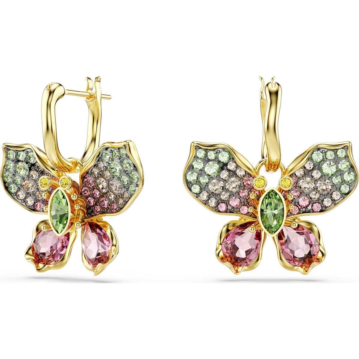 Swarovski 5709953 Idyllia Drop-Ohrhänger, Verschiedene Schliffe, Pavé, Schmetterling, Mehrfarbig, Metallmix