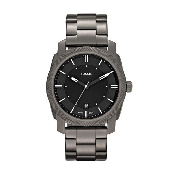 Fossil Herrenuhr Machine 3-Zeiger/Datum Edelstahl Grau