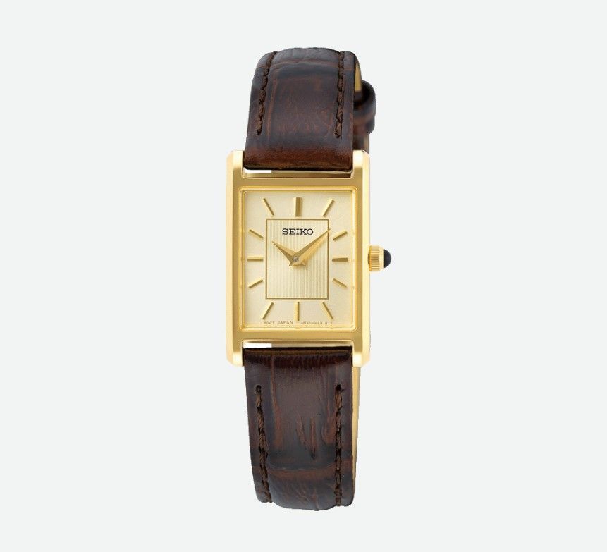Seiko Eckige Damenuhr mit Lederband Damenuhr SWR066P1 Edelstahl Quarz Gold