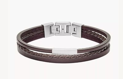 Fossil Herren Armband - Multi-Strand Steel and Black Leather Bracelet