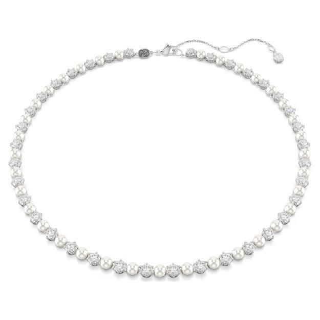 Swarovski Matrix Tennis Halskette Kristallperle, Rundschliff, Weiß, Rhodiniert