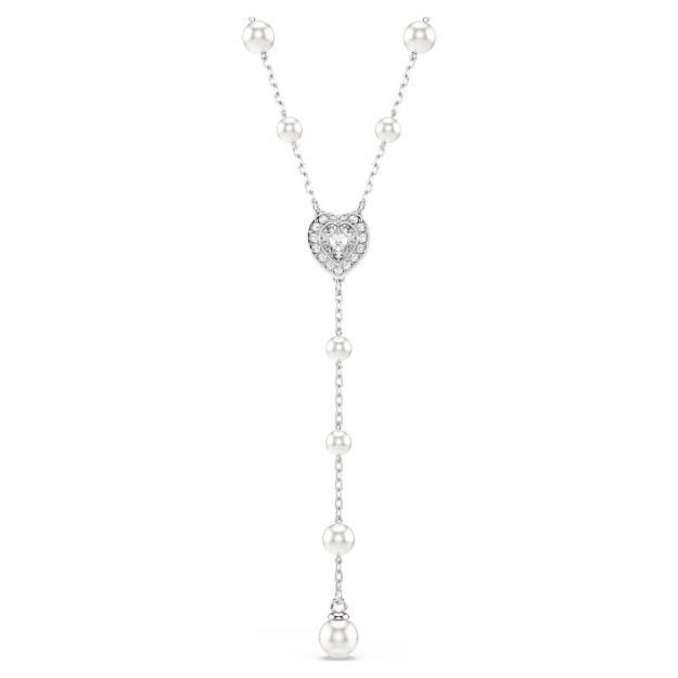Swarovski Ariana Grande x Swarovski Y-Halskette Kristallperle, Verschiedene Schliffe, Herz, Weiß, Rhodiniert