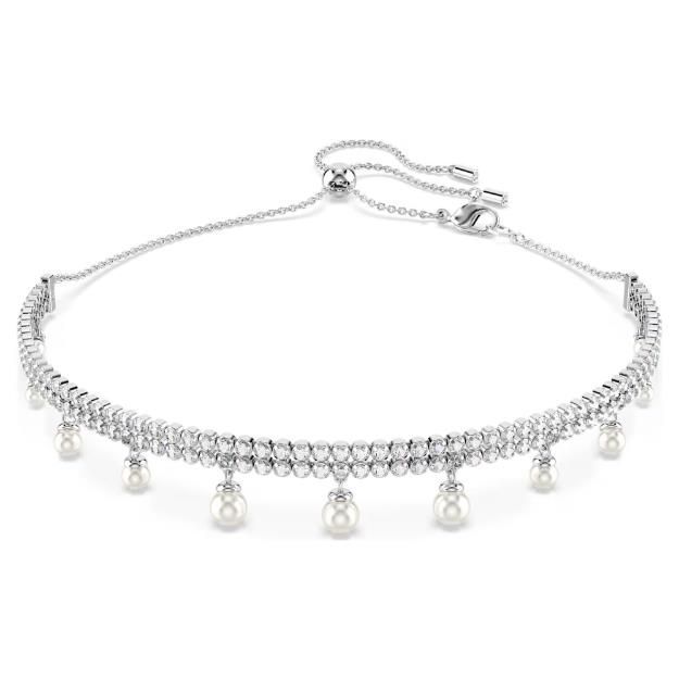 Swarovski Ariana Grande x Swarovski Halsband Kristallperle, Rundschliff, Weiß, Rhodiniert