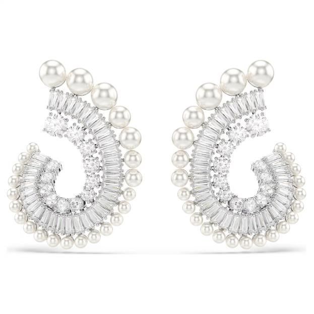 Swarovski Ariana Grande x Swarovski Drop-Ohrhänger Kristallperle, Verschiedene Schliffe, Weiß, Rhodiniert