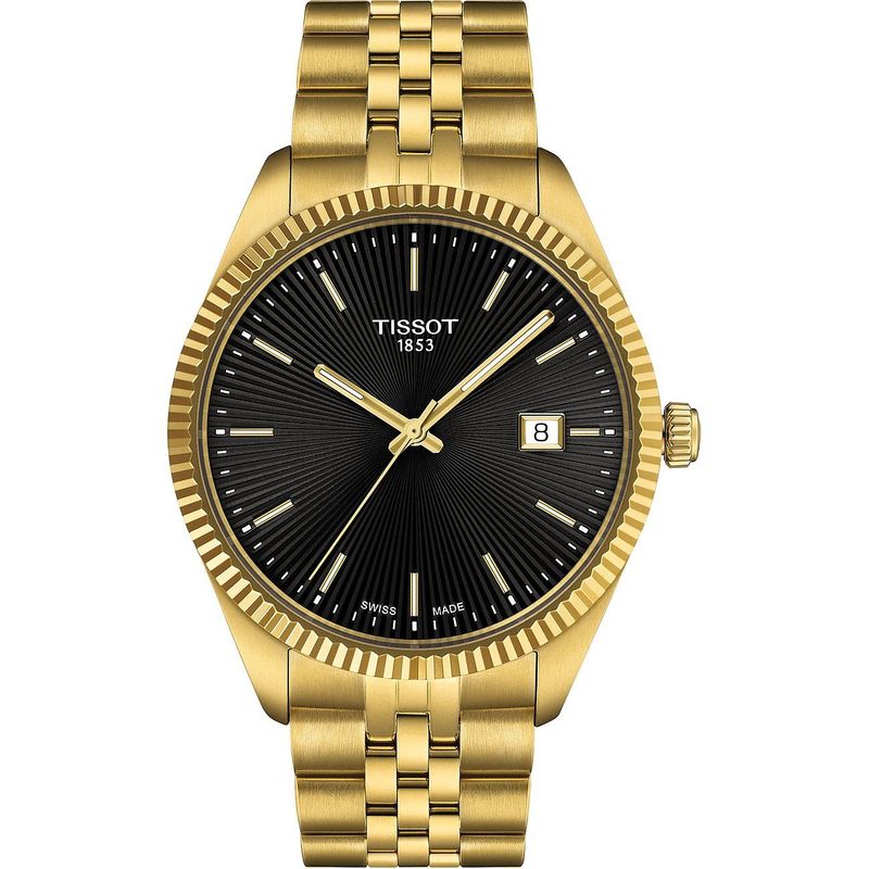 TISSOT goldene Herrenuhr Damenuhr Unisex Ballade  T1564103305100 geriffelte Lünette Quarzwerk